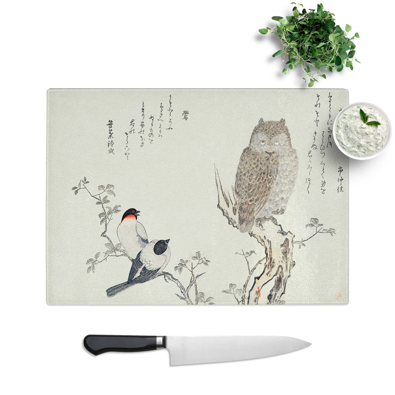 Tempered Glass Bullfinch Birds and Hornes Owl Chopping Board, 28.5 cm W x 20 cm L