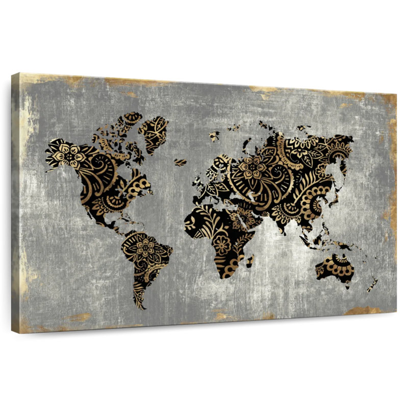 Aliaz Gold World Map, 32" H x 48" W