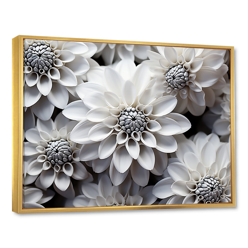 «Essential Black and White Mums Beauty» sur toile, H 30 po x l 40 po x P 1,5 po, Cadre flottant doré