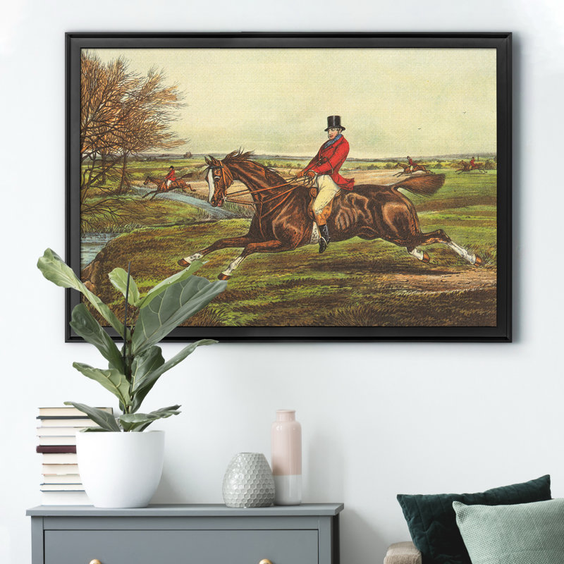 « The English Hunt II », reproduction d’art sur toile, H 26,5 po x l 36,5 po x P 1,5 po, Cadre noir