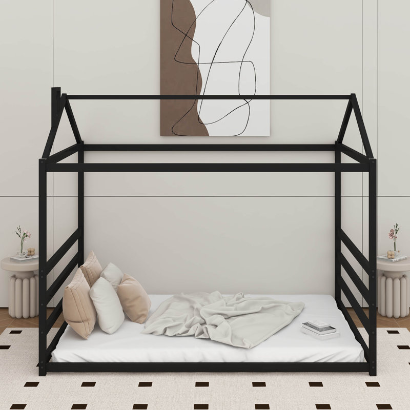 Grand lit plateforme en métal, Noir