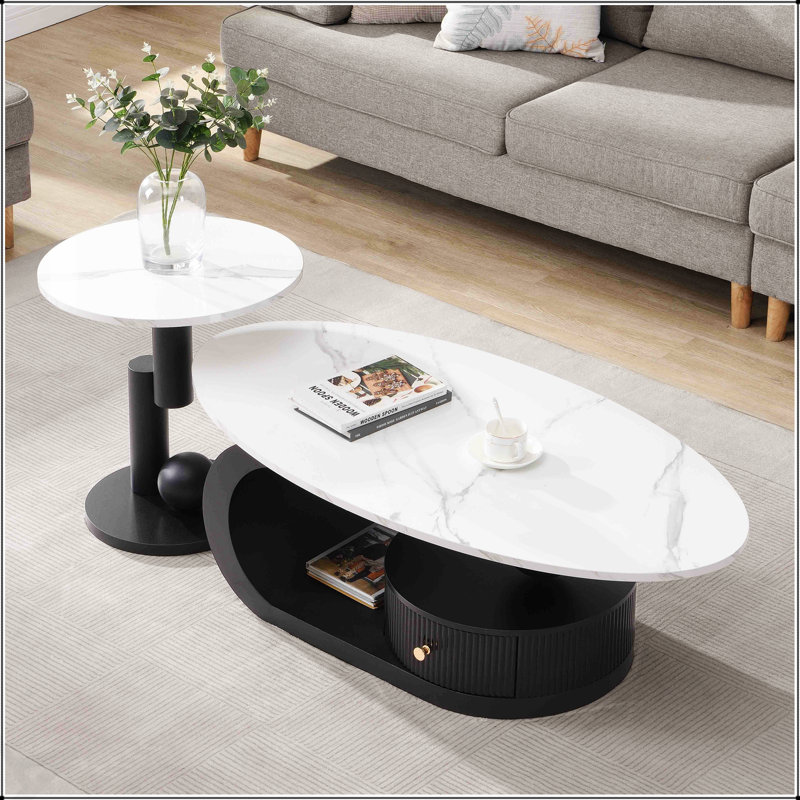 Ensemble de 2 tables basses gigognes modernes, élégant faux marbre et structure en acier durable pour le salon