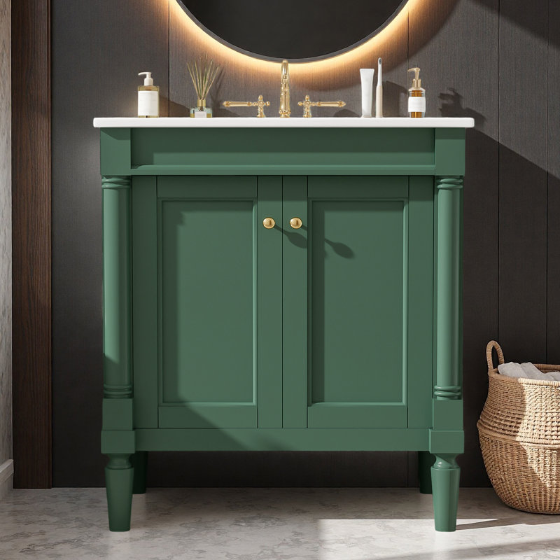 Meuble-lavabo simple 30 po avec comptoir en céramique, Vert