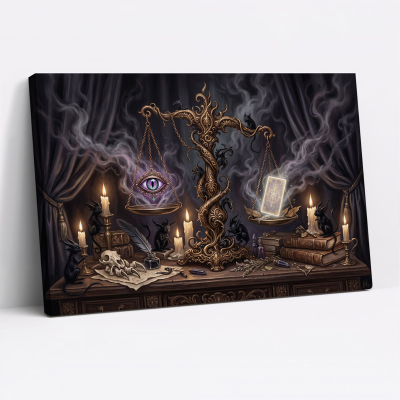 Tableau sur toile noire représentant une écaille dorée mystique avec un œil brillant, idéal pour Halloween.