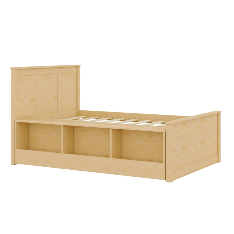 Lit plateforme en bois avec lit gigogne et rangement peu encombrant, Naturel