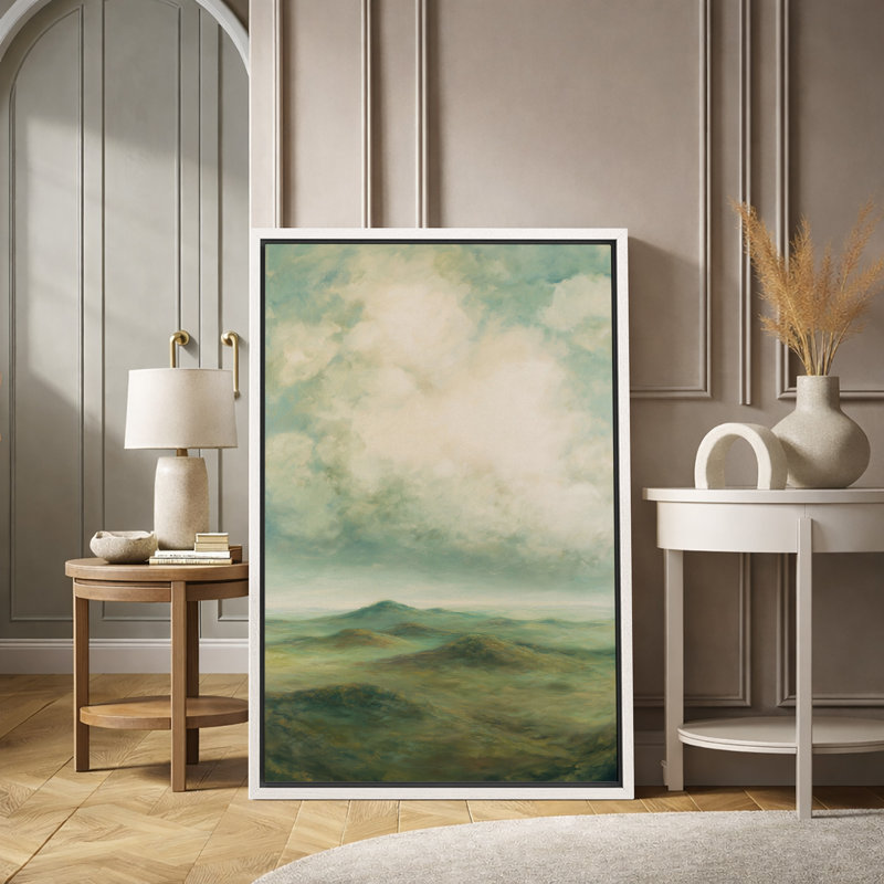 Art abstrait de formes vertes et brunes, images de salon, impression sur toile giclée sur toile encadrée, Cadre blanc