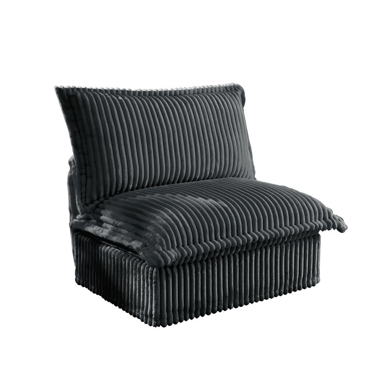 Sans accoudoirs, gris, velours côtelé, siège simple, housses amovibles, coussins à haute densité, assise spacieuse et tissu doux au toucher, conception détaillée, assemblage rapide