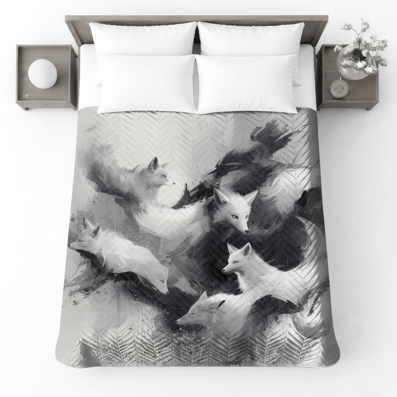 Couvre-lit matelassé Illustration de renards arctiques toutes tailles, Très grand lit
