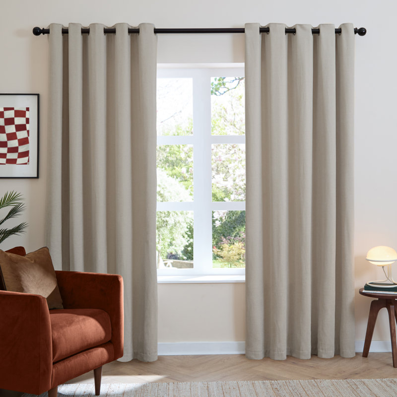 Soft Chenille Blackout Curtain Panel Pair, 168cm Width x 229cm Drop, Beige