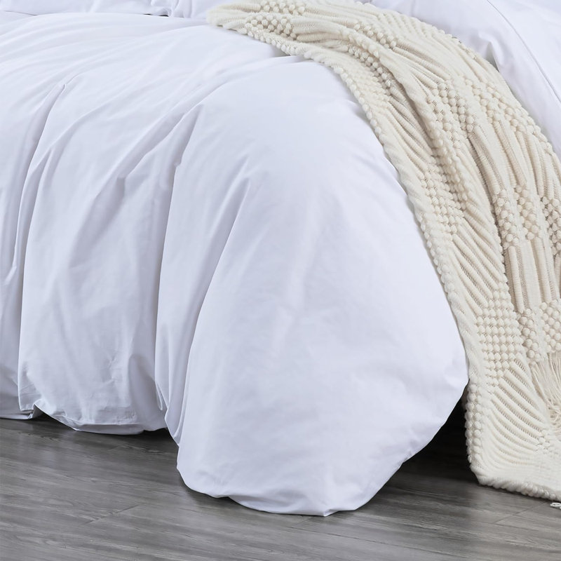 Cotton Twill Solid Duvet Cover, King Duvet Cover + 2 King Shams, White