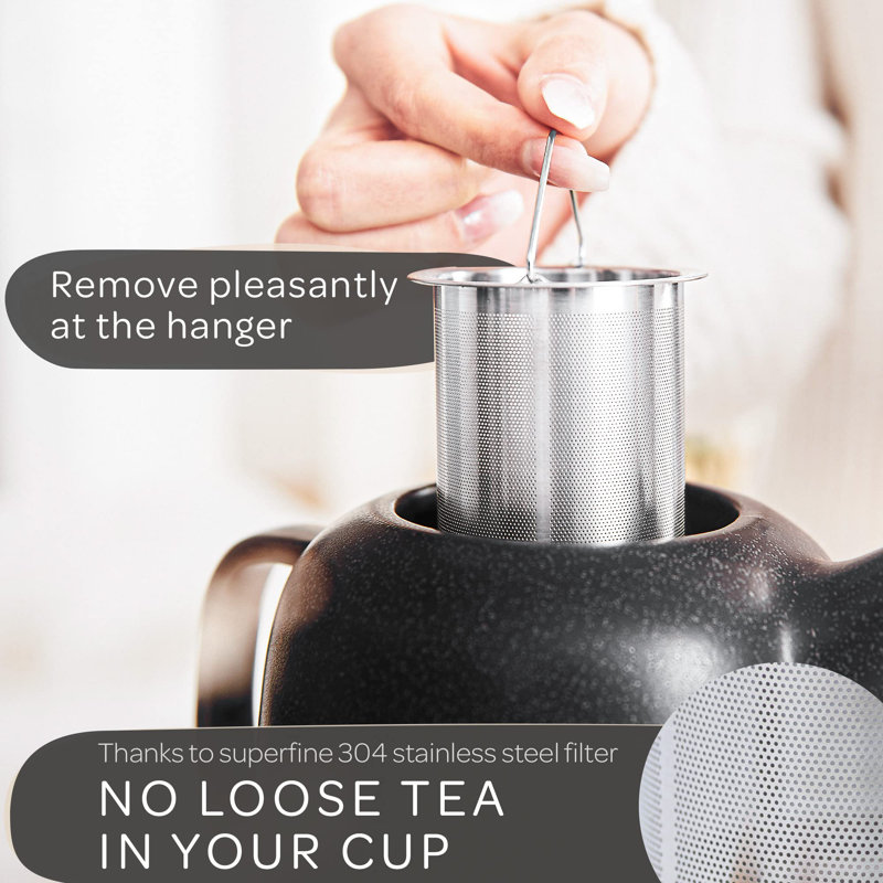 Matte Black Ceramic Teapot with Stainless Steel Infuser, 44 oz
