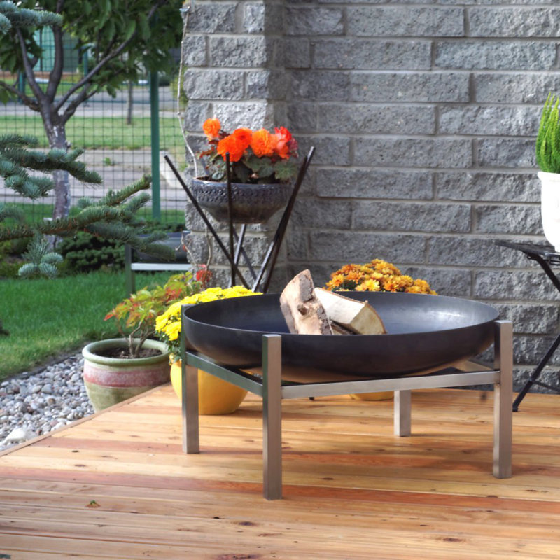 Round Stainless Steel Fire Pit, Brown