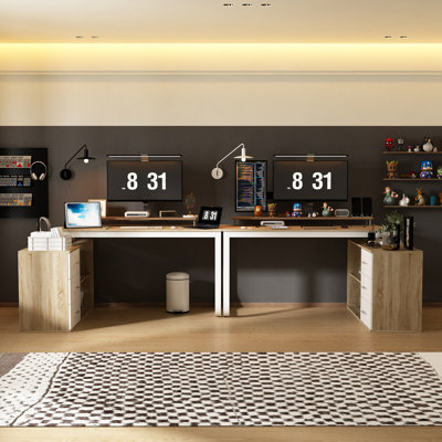 2-Piece Modular Executive Desk Set with Drawers and Storage Shelves, Flexible L-Shaped Home Office Workstation