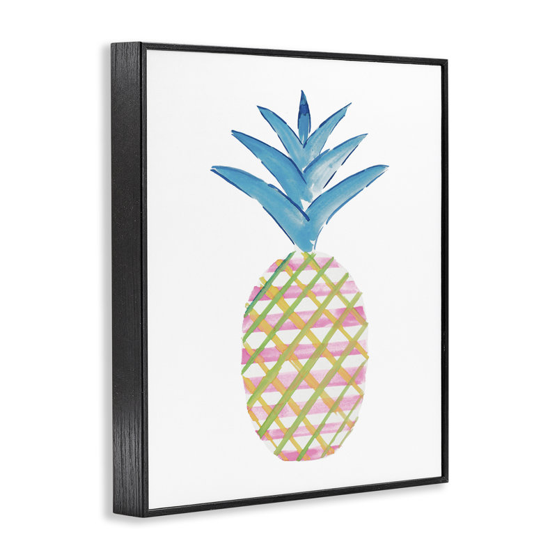 Giclée tropicale tartan ananas par Julie DeRice, Giclée encadrée noir minuit, H 14 po x l 11 po
