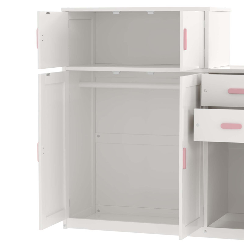 Lit plateforme simple en bois avec bibliothèque pour échantillon et garde-robe mobile, lit multifonctionnel avec lit gigogne intégré