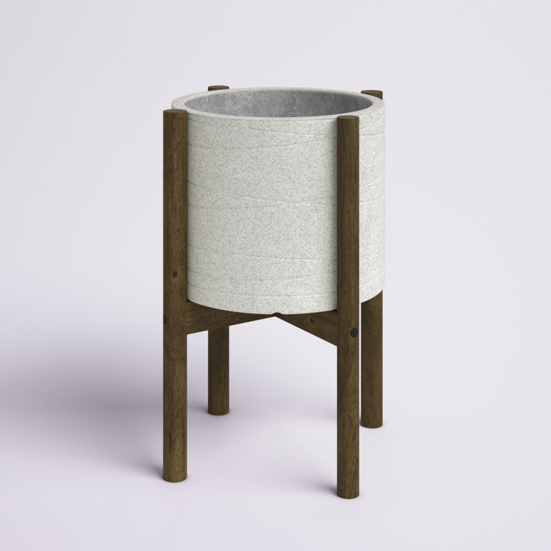 Jayzeon Handmade Pot Planter, Ivory/Dark Walnut, 8" H x 8.9" W x 8.9" D