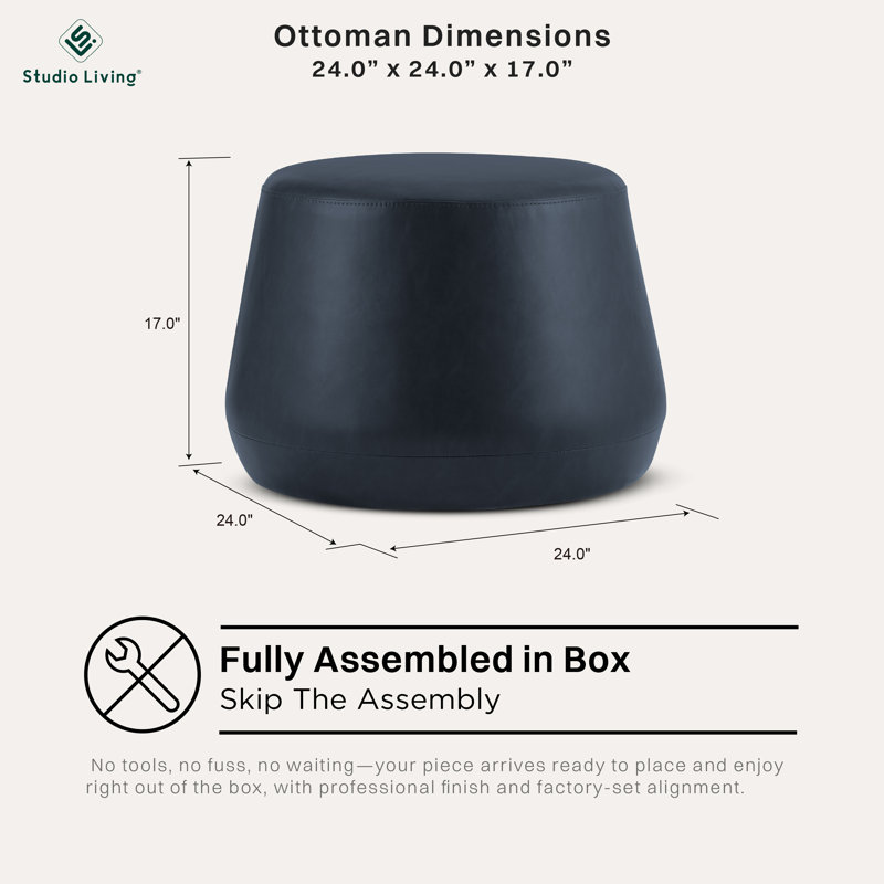 Grasmere 24" Wide Vegan Leather Ottoman Navy, Navy Faux Leather