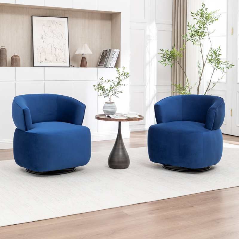 Olevide Swivel Barrel Chair, Navy Velvet