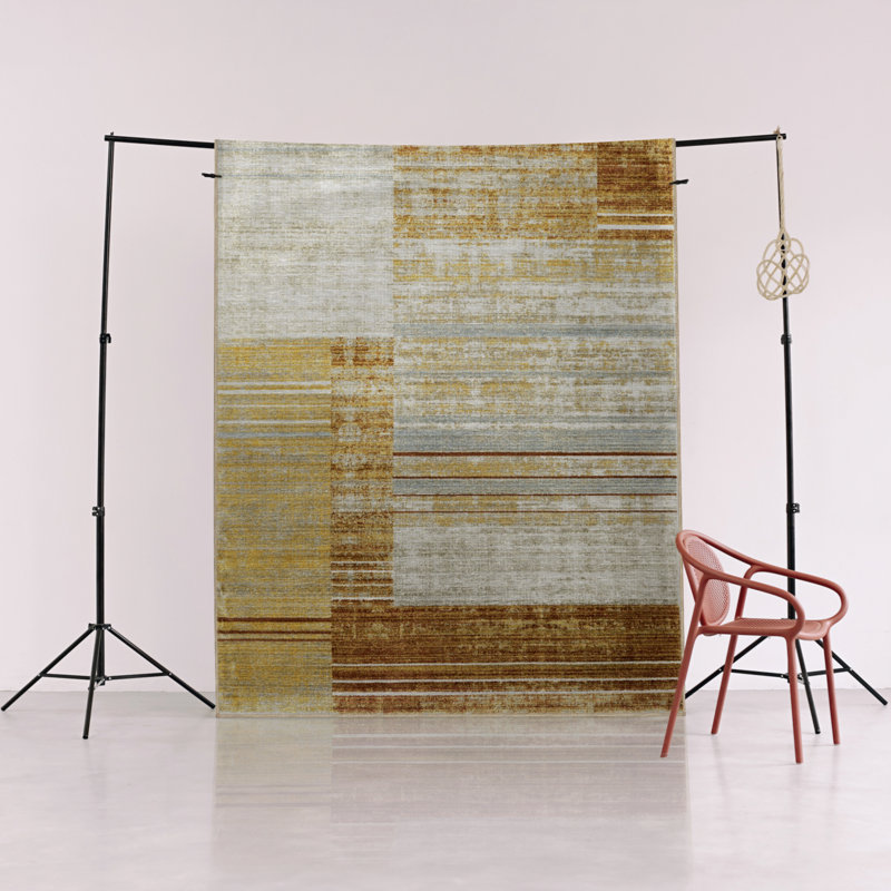 Tapis décoratif moderne à motif abstrait orange et beige, Rectangle 2 pi 8 po x 5 pi