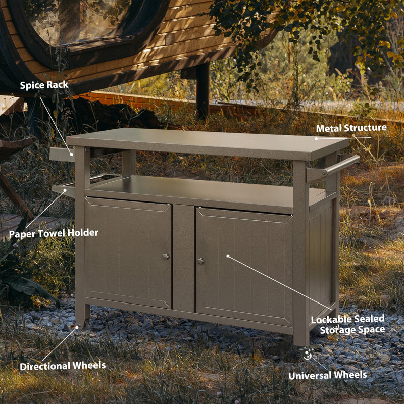 35.51'' H x 51.67'' W 3 - Cabinet Utility Cart with Wheels, Dark Brown