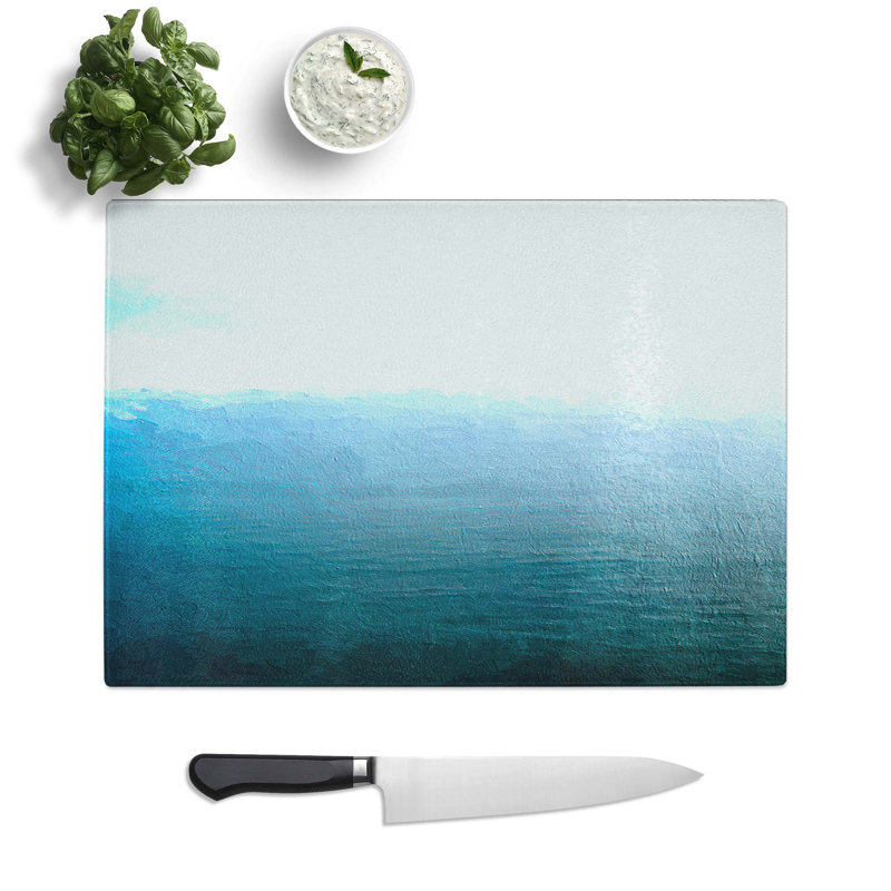 Tempered Glass a Calm Sea Chopping Board, 39 cm W x 28.5 cm L