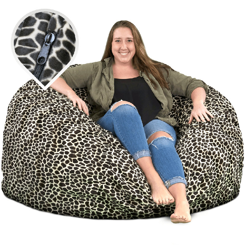  | Housse de remplacement pour fauteuil à billes de 4 pi seulement | Lavable amovible | Housse seulement, Giraffe Fur