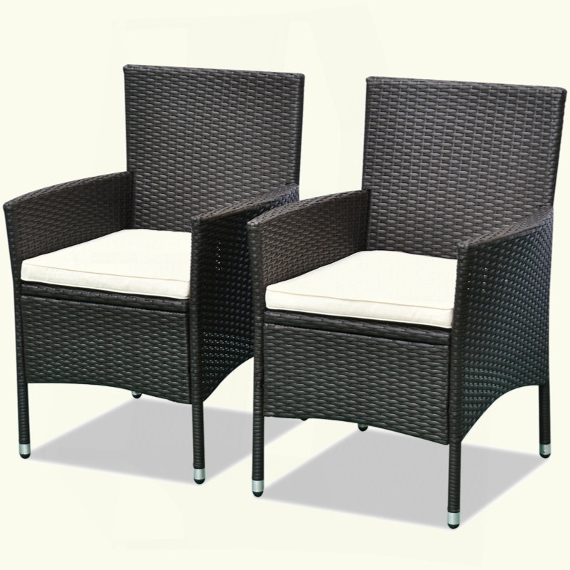 2 PCS Rattan Wicker Dining Chairs With Cushions And Anti-Slip Foot, Patio Stackable Chairs Set For Backyard, Garden, Lawn