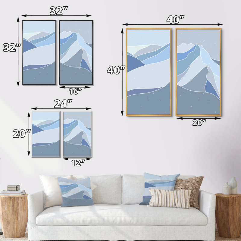 «Vintage Landscape in Shades of Blue I», ensemble de 2 reproductions, H 40 po x l 40 po x P 1,5 po, Toile avec cadre noir