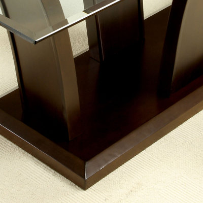 Bardia Glass Top Solid Wood Base Dining Table