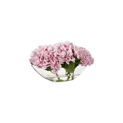 Hortensias roses en verre