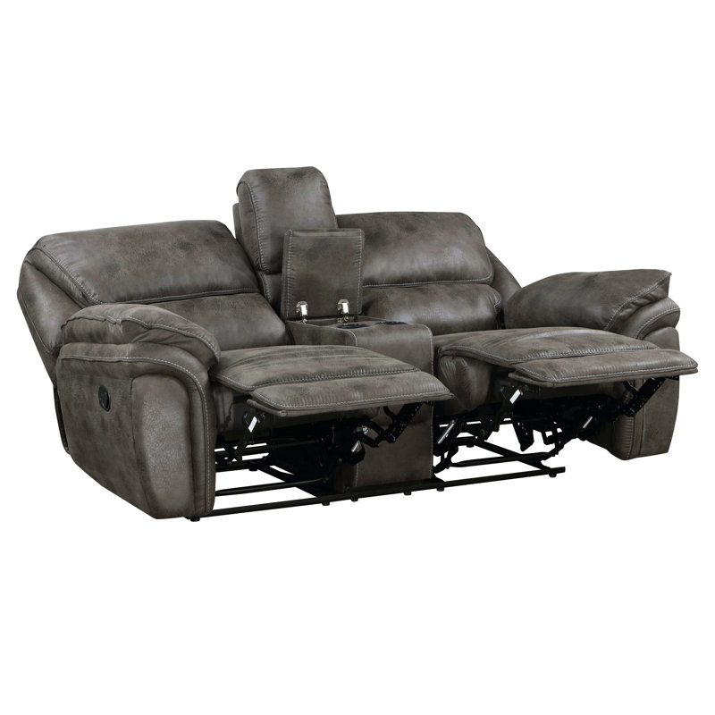 Modern Design Living Room Reclining Loveseat Gray Microfiber Upholstery Solid Wood Frame Furniture 1Pc