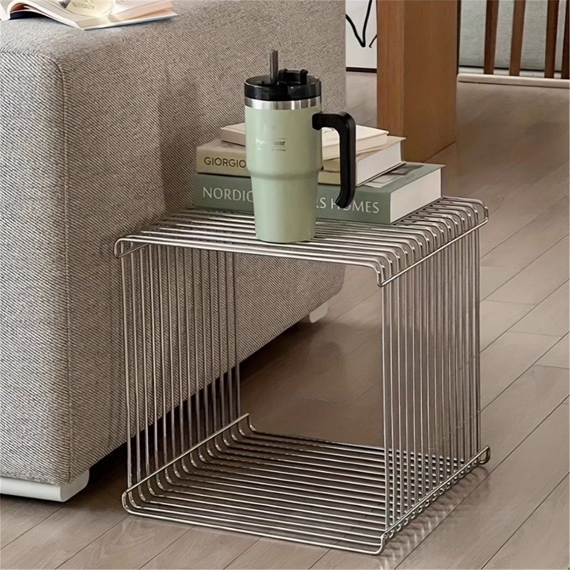 Simple Square Retro Side Table Bedside Table Coffee Table, Fashion Metal Silver Coffee Table Magazine