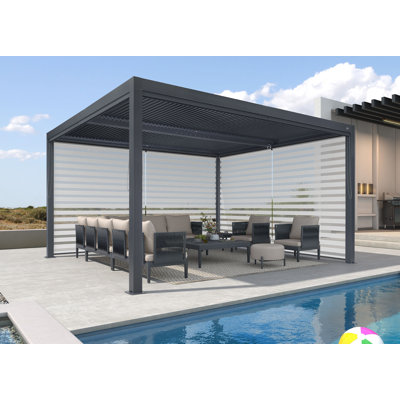 Aluminum Pergola with Roller Shade, 1 Long Side and 1 Short Side