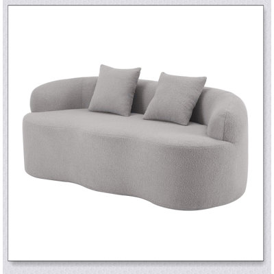 Grey Curved Loveseat Sofa with Round Armrest, Compression Cushions, and 2 Pillows for Small Spaces and Modern Decor