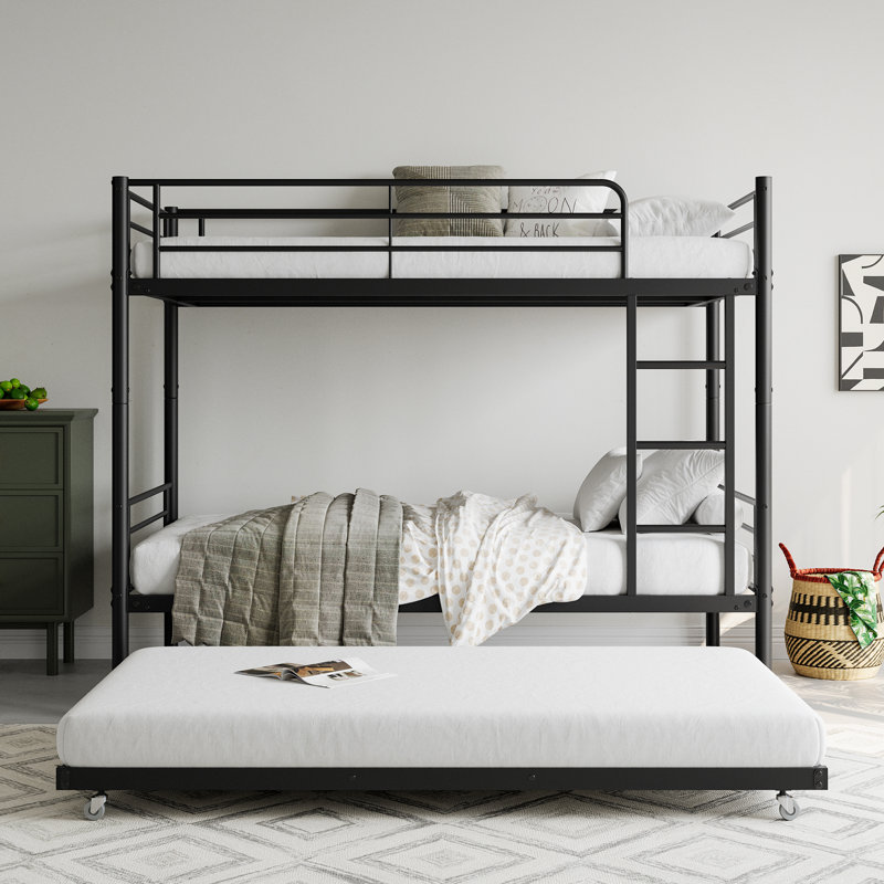 Lit superposé simple avec lits superposés en métal avec échelle et garde-corps sur toute la longueur, sans bruit, sans sommier tapissier, noir