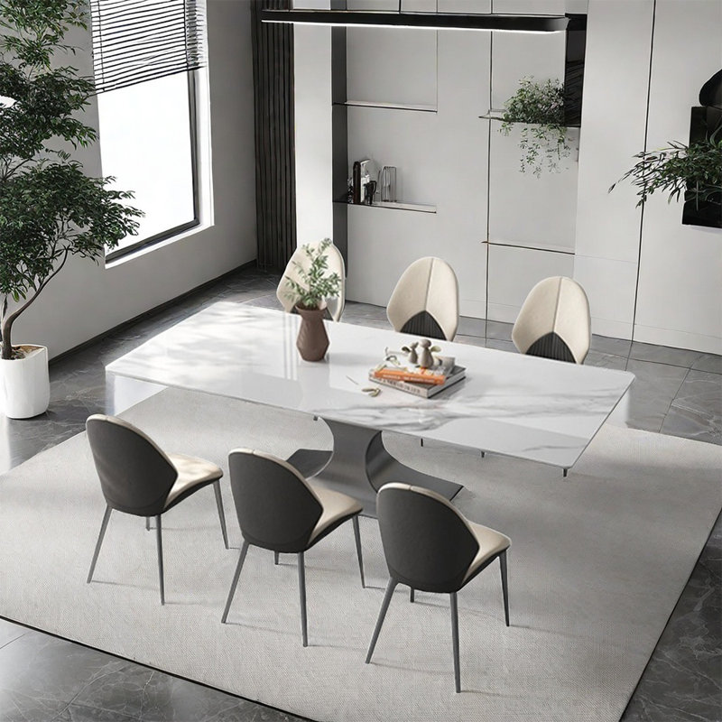 Italian style modern family dining table sets, 29.5"H x 78.7"L x 39.4"W, White