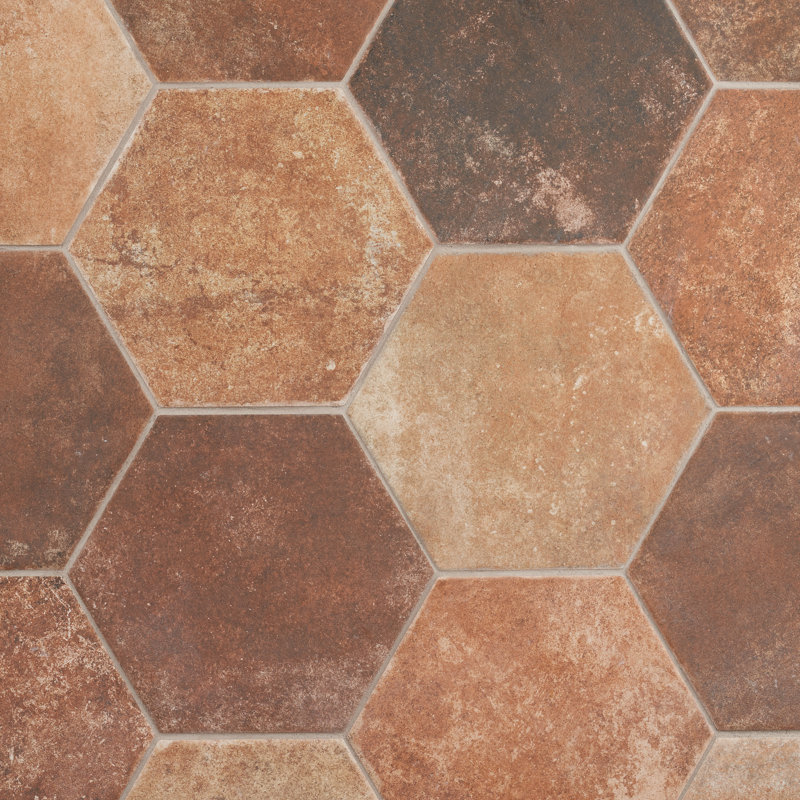 Bond Tile Vesuvius 8" Matte Hexagon Porcelain Floor and Wall Tile (9.84 sq. ft./case), Red