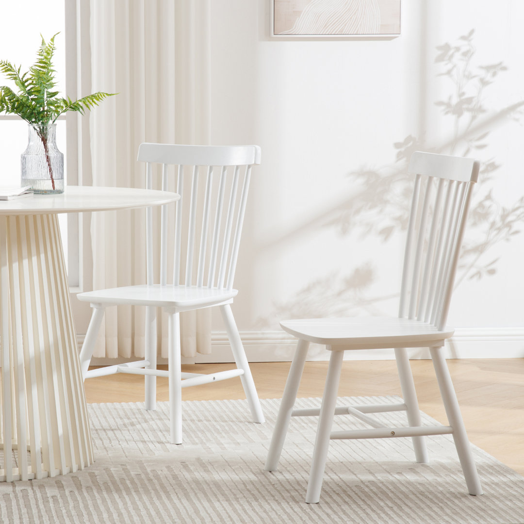 Mid Century Windsor Back Solid Wood Dining Chair, Farmhouse Slat Back Side Chair For Kitchen/Dining Room (Set of 2) George Oliver 