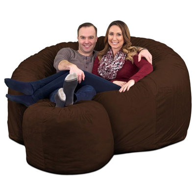 5ft Bean Bag Chair and Footstool, Oversized Lounger, Suede by Hokku Designs