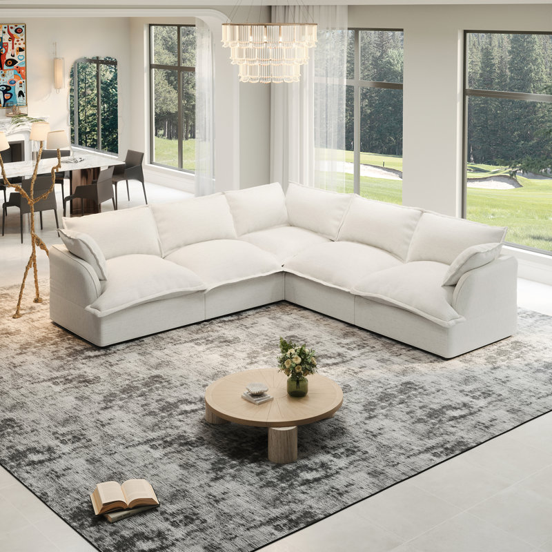 Rino 111.3'' Upholstered Sofa, Cloud Sofa, Modular Sectional Sofa 5 Seat L Shaped Couch for Living Room (White,Gray, Dark Green, Blue)
