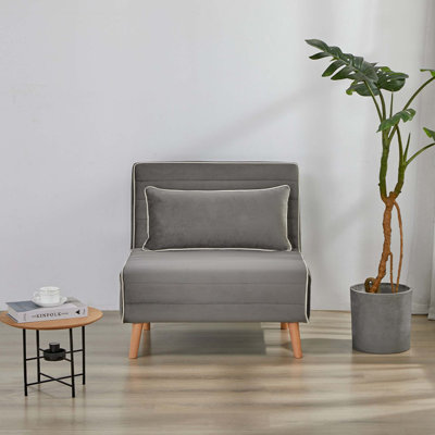 Fauteuil-lit moderne en velours pliable avec passepoil CANON - dossier réglable à 3 positions, se transforme en lit en 10 secondes, comprend un oreiller, un canapé-lit gris pour les petits