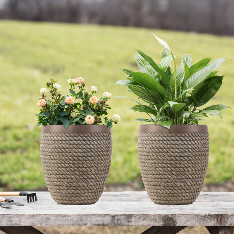 Round Brown Braided Striped Handmade Pot Planter 