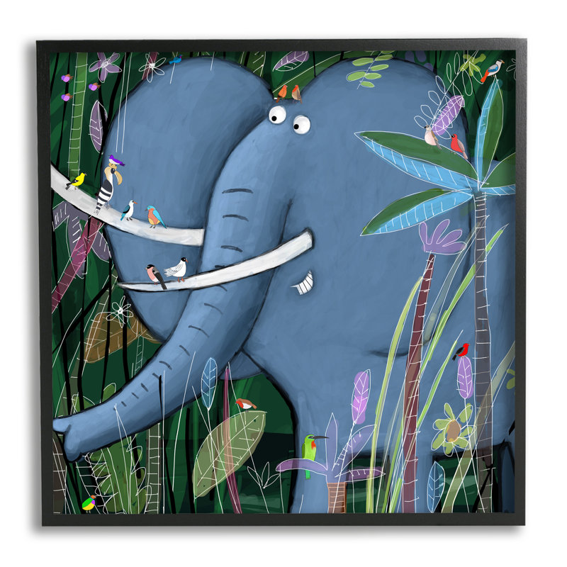 Éléphant, safari, art pour enfants, Giclée encadrée noir minuit, H 12 po x l 12 po x P 1,5 po