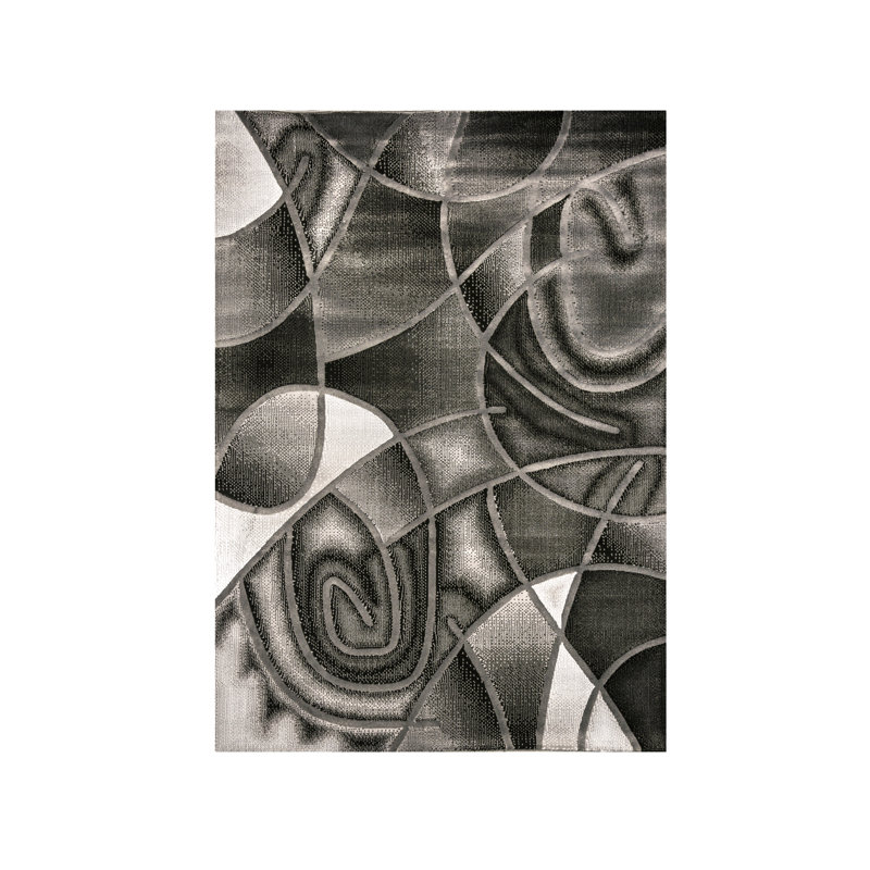 Gris/noir abstrait Tapis décoratif, Rectangulaire 5 pi x 7,2 pi