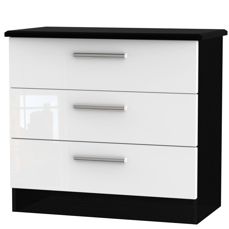 Fully Assembled Yvette 3 Drawer Chest, Black/White