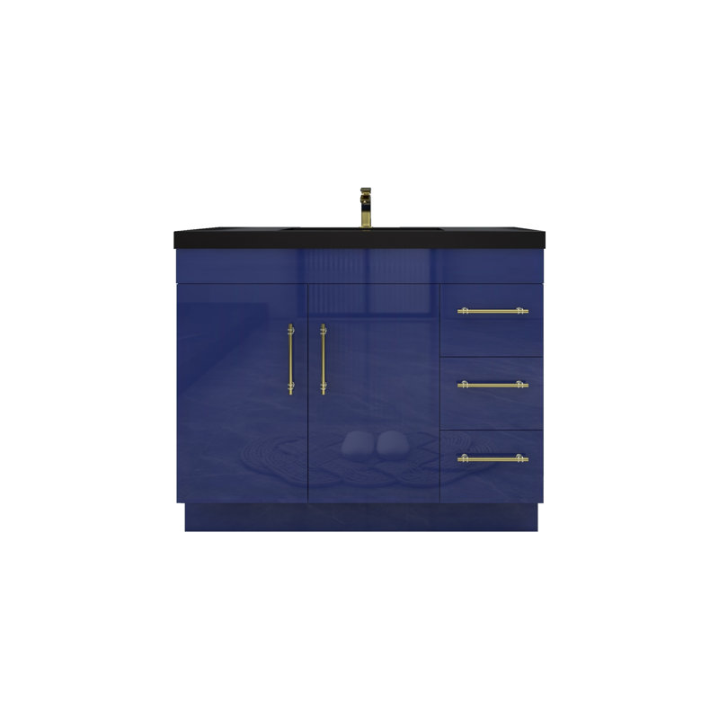Ensemble de meuble-lavabo simple 42 po Campball, Or mat, Bleu nuit brillant