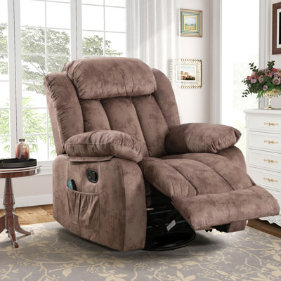 Fauteuil inclinable manuel pivotant de 37,4 po en microfibre avec chaleur et massage