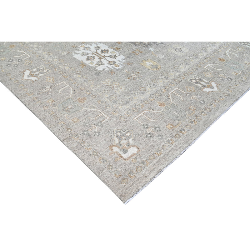 Hand Knotted Wool Area Rug in Silver