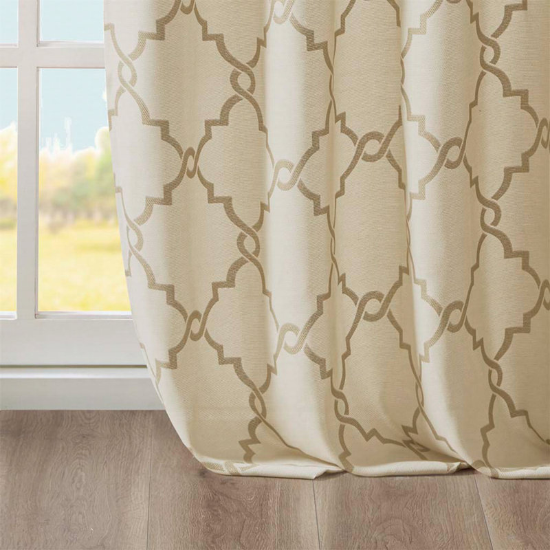 Panneau de rideau semi-transparent en polyester Stamatoula, H 63 po x l 50 po, Beige/Or
