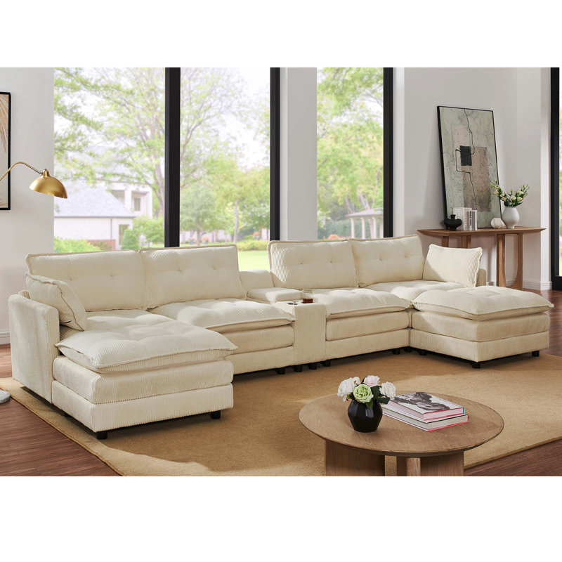 Canapé modulaire en forme de U de 154 po avec repose-pieds Cloud, Beige